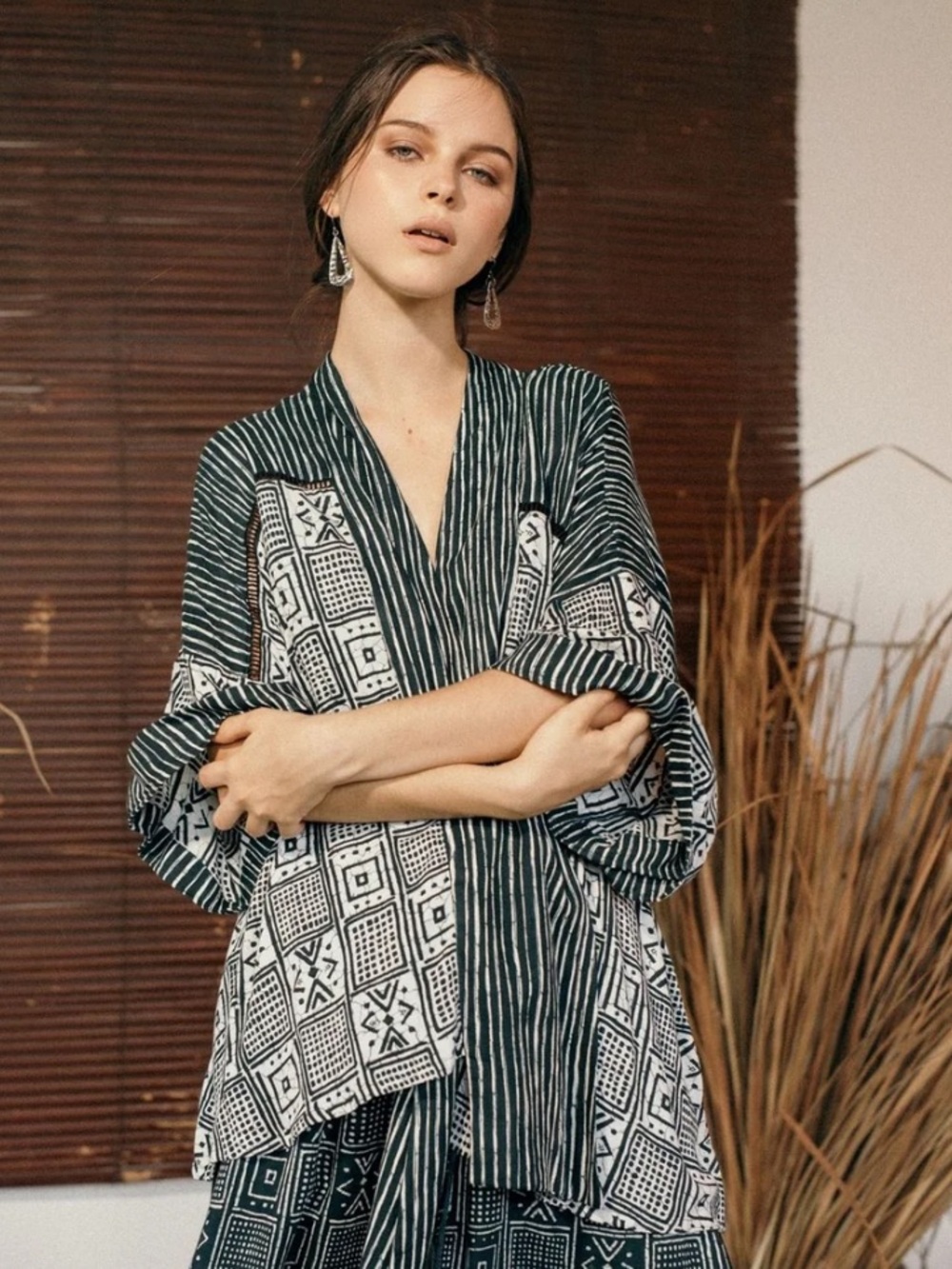 Ethnologi Artisan Boho Tribal Print Open Kimono Cardigan L
